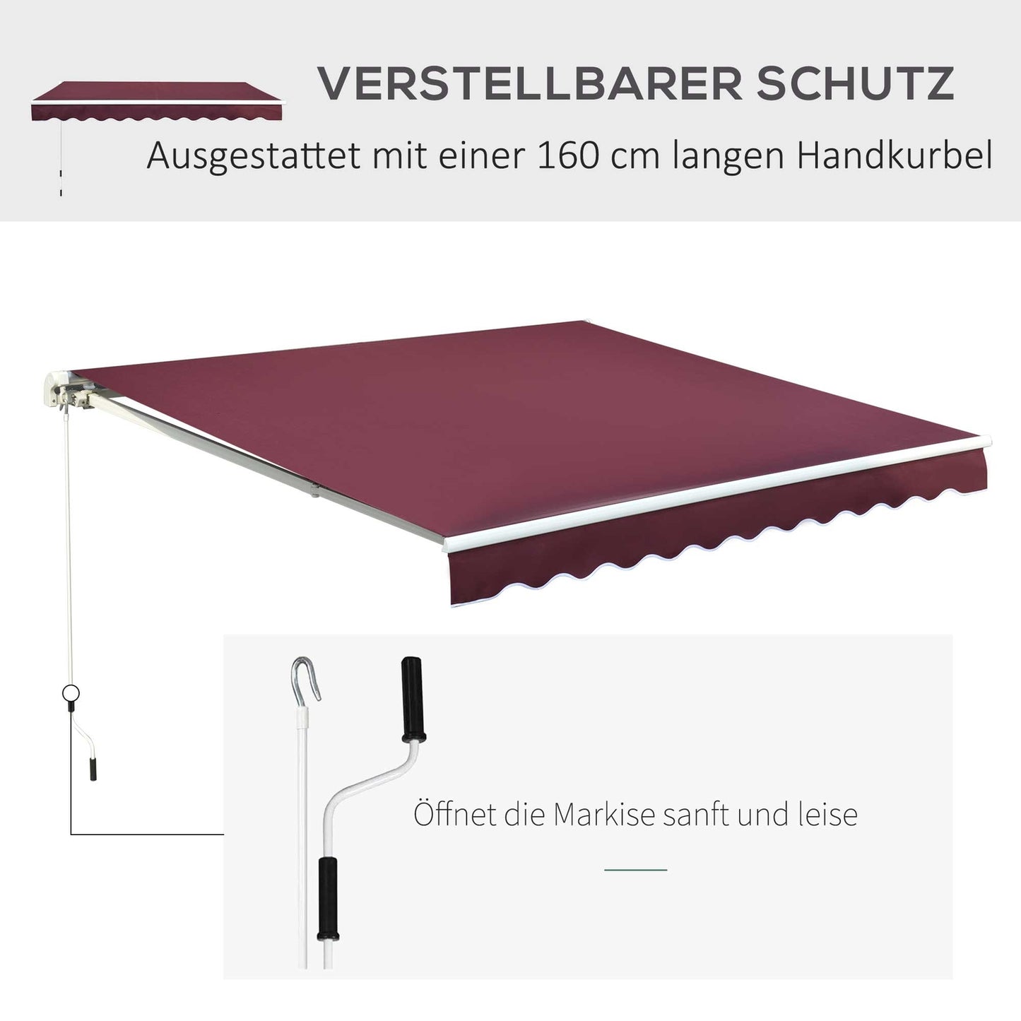 Folding arm awning, burgundy, 3x2.5M, sun protection