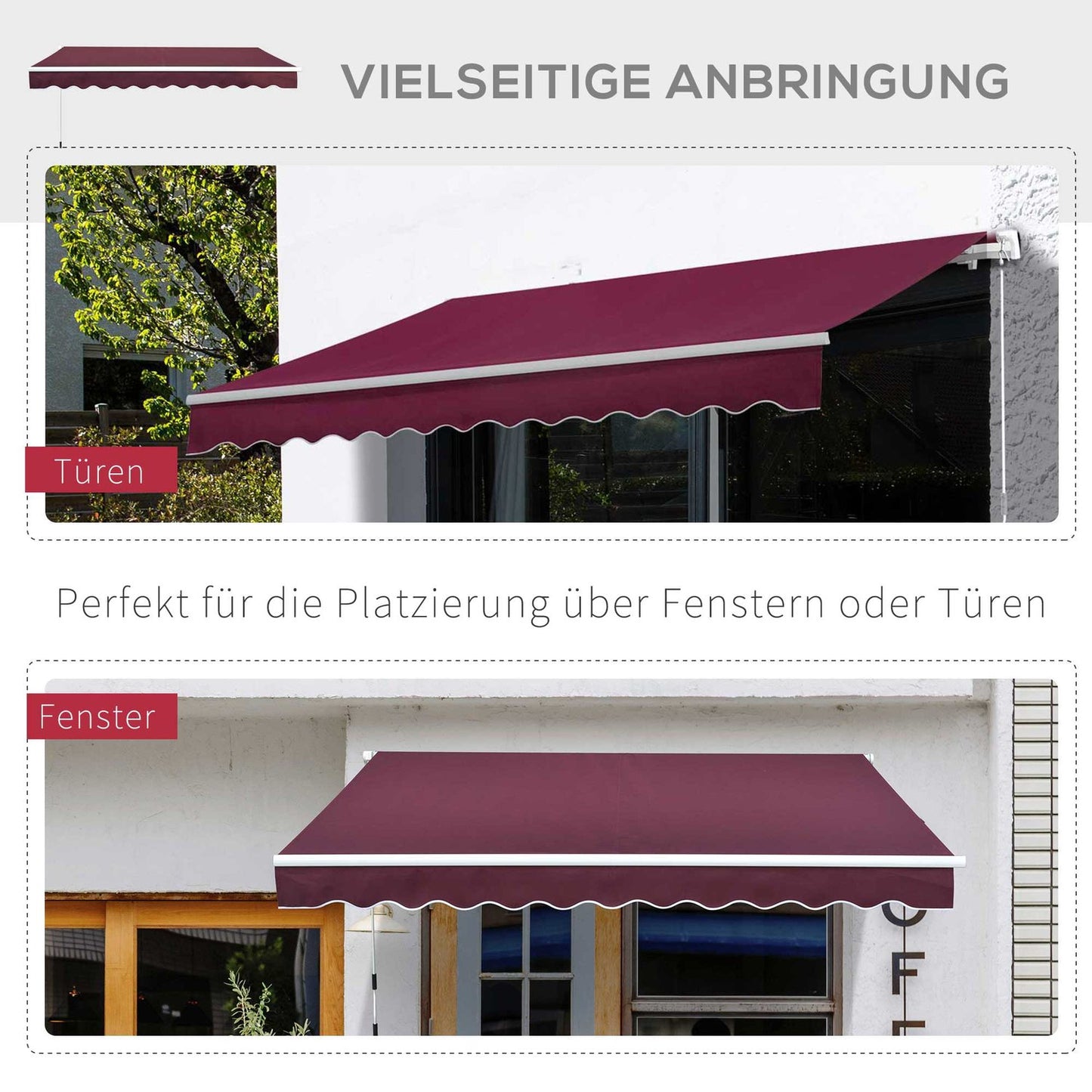 Folding arm awning, burgundy, 3x2.5M, sun protection