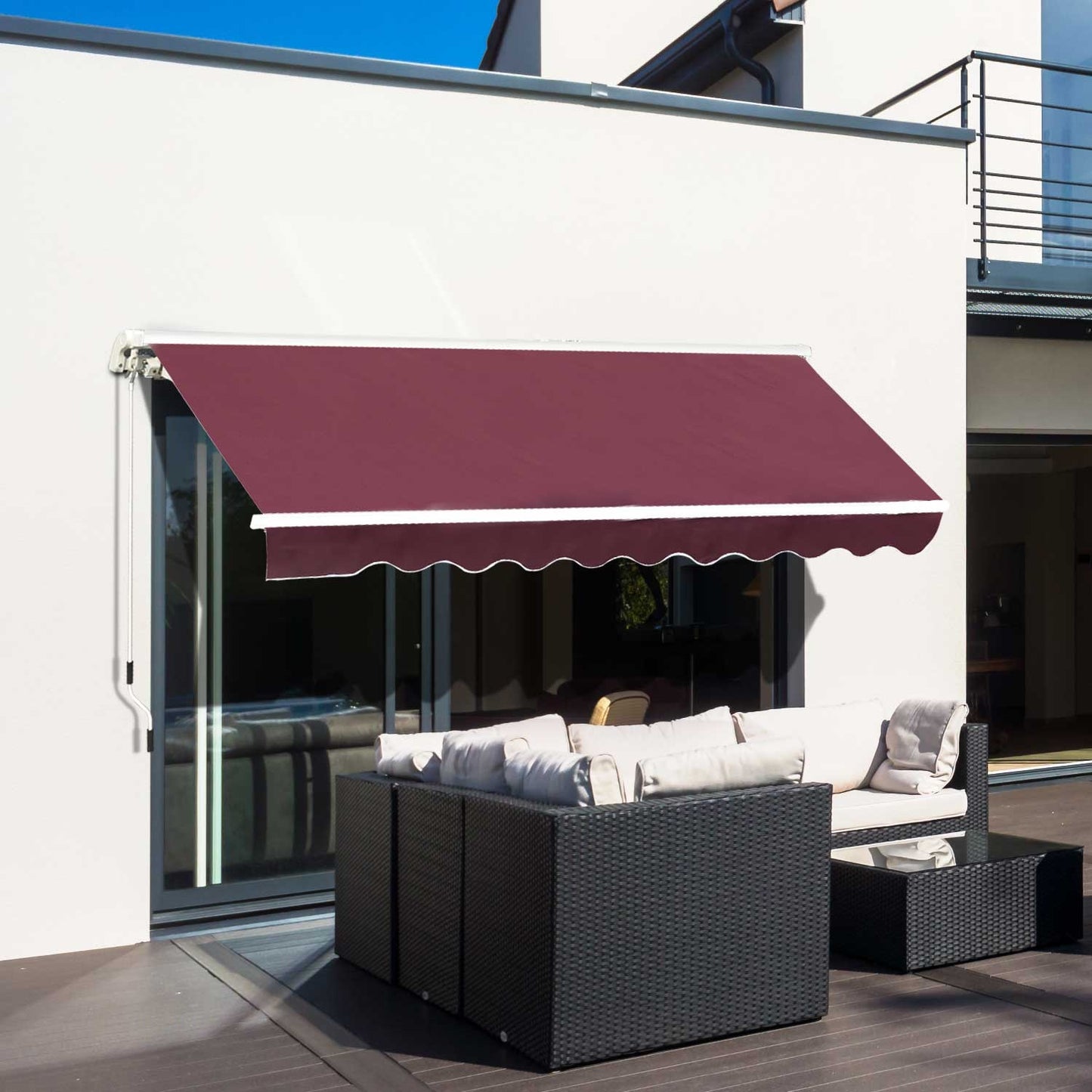 Folding arm awning, burgundy, 3x2.5M, sun protection