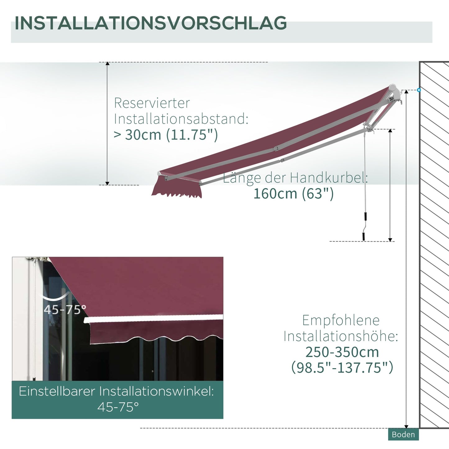 Folding arm awning, burgundy, 3x2.5M, sun protection