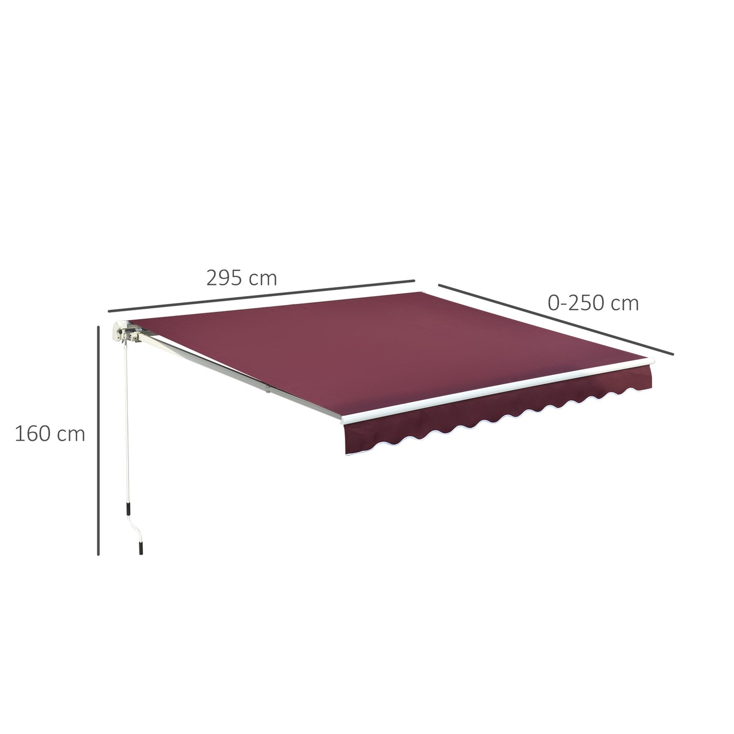 Folding arm awning, burgundy, 3x2.5M, sun protection