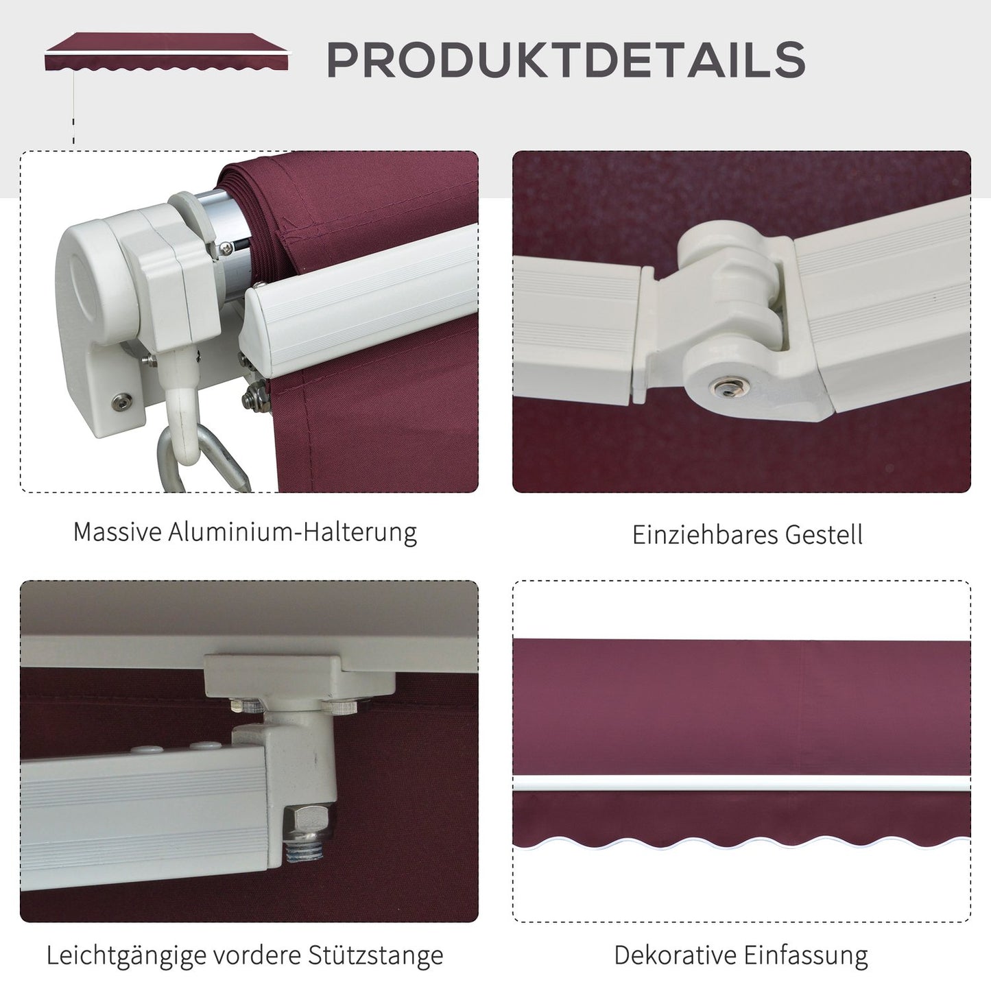 Folding arm awning, burgundy, 3x2.5M, sun protection