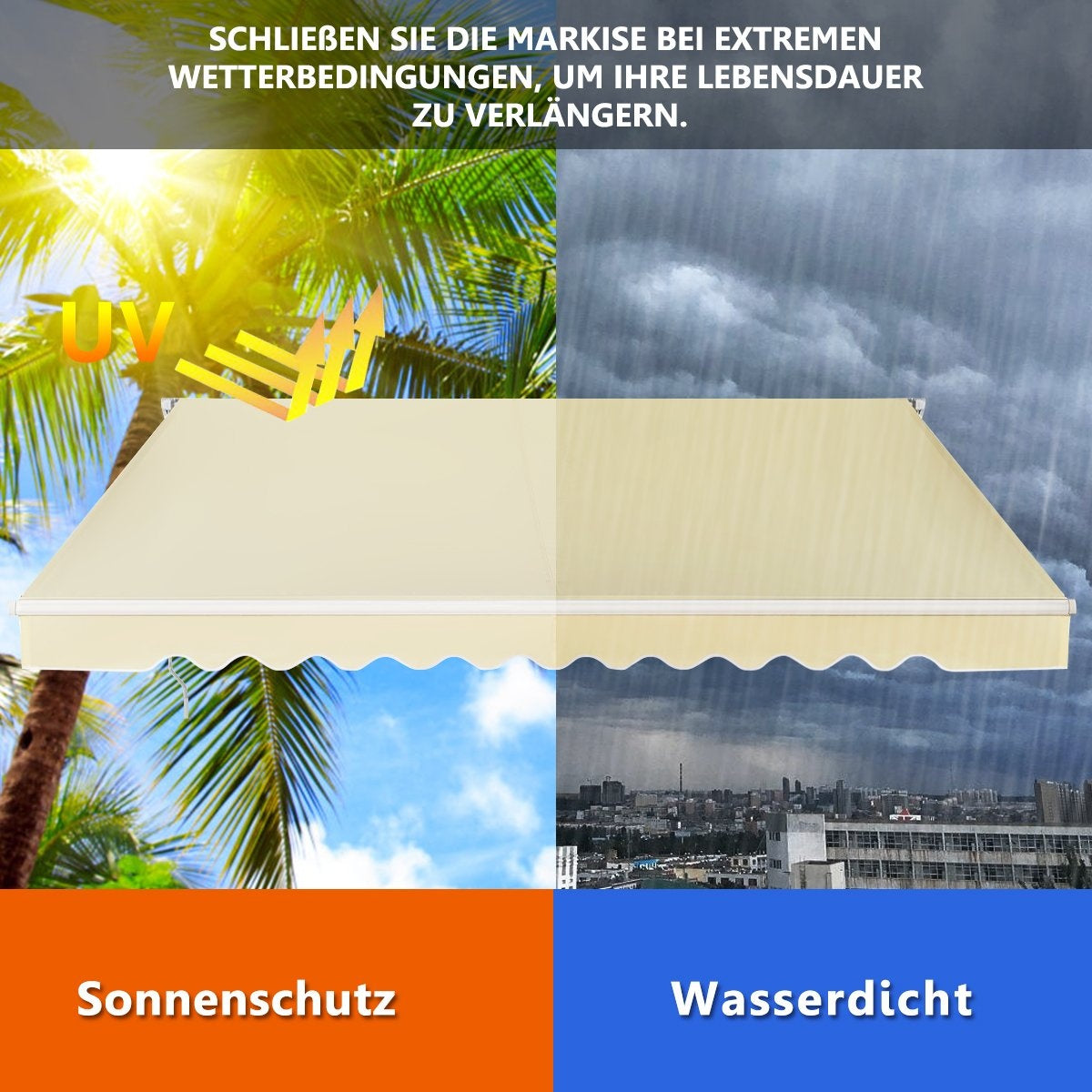 Awning with crank retractable awning aluminum patio sun protection 3 x 2.5 m beige