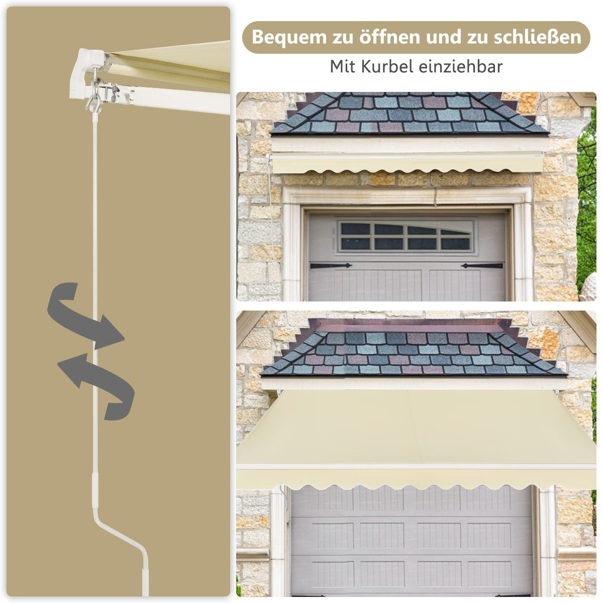 Awning with crank retractable awning aluminum patio sun protection 3 x 2.5 m beige