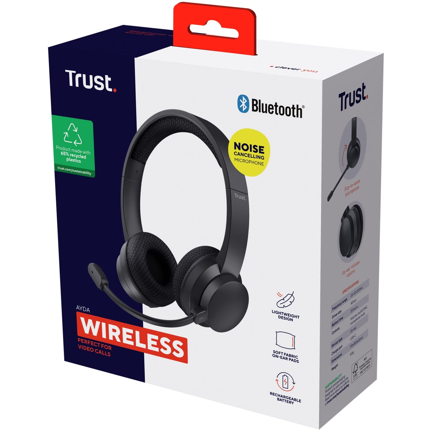 Ayda Wireless PC Headset Bluetooth ENC Black