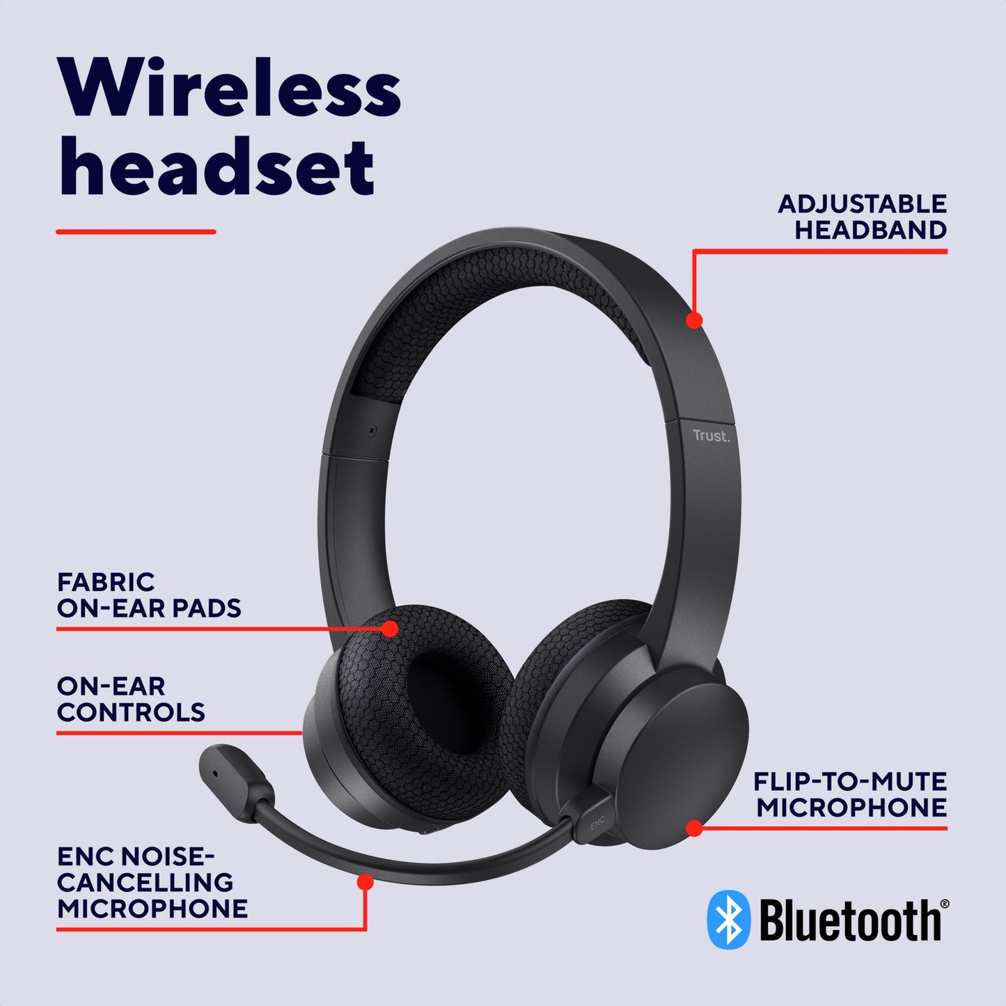 Ayda Wireless PC Headset Bluetooth ENC Black