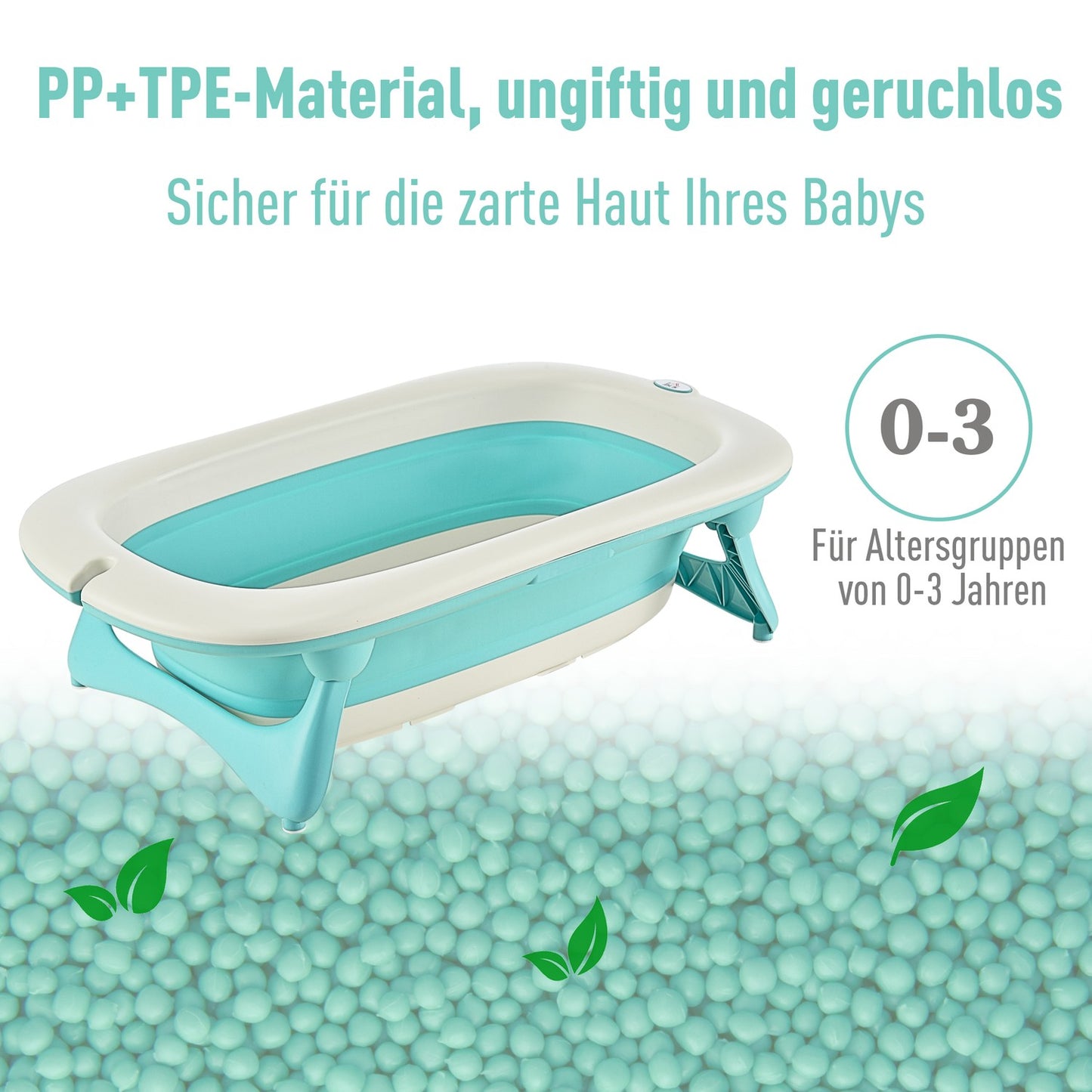 Ergonomic foldable baby bathtub, green plastic, 84.5 cm