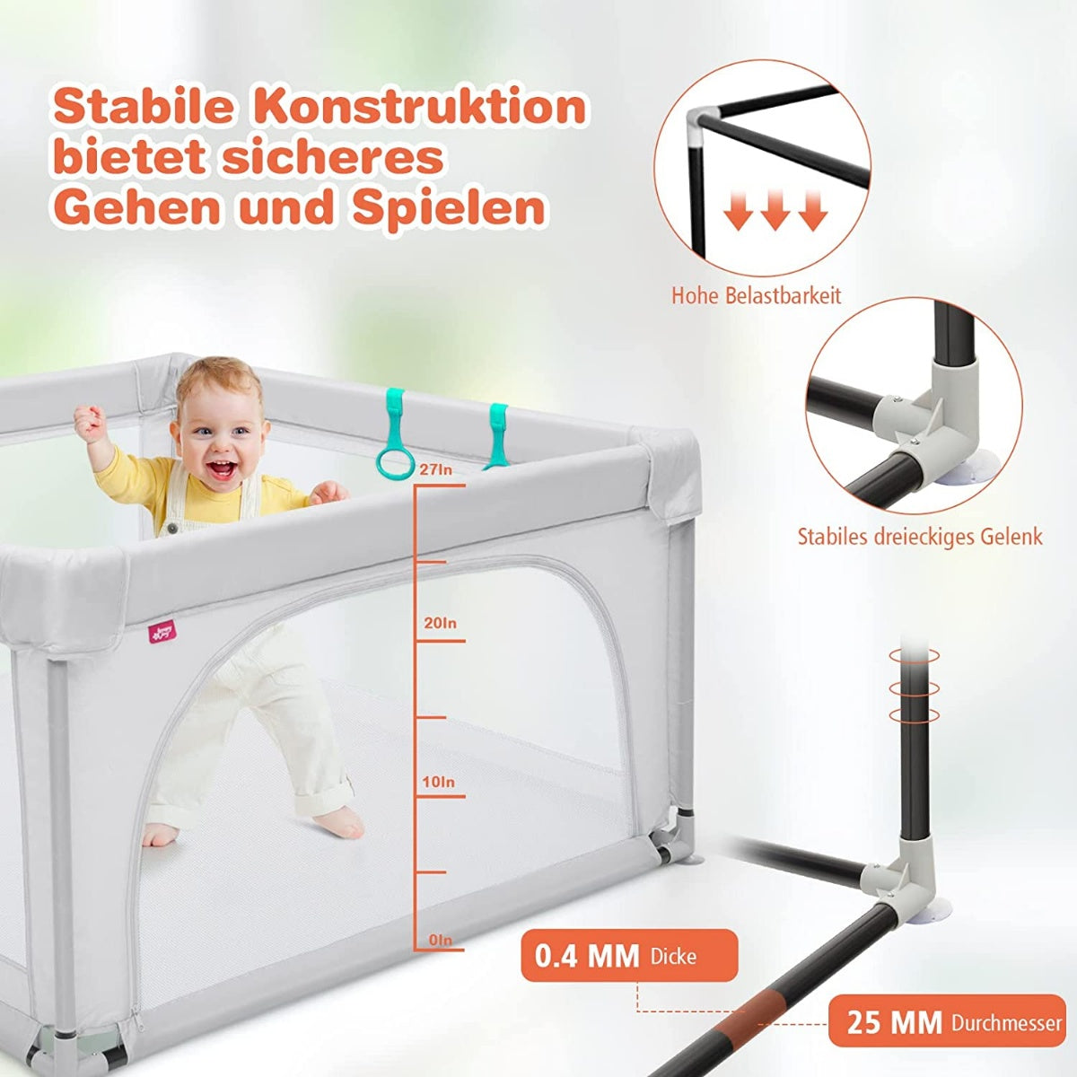 Baby Playpen Portable Playpen with Safety Gates 120 x 120 x 68 cm Gray