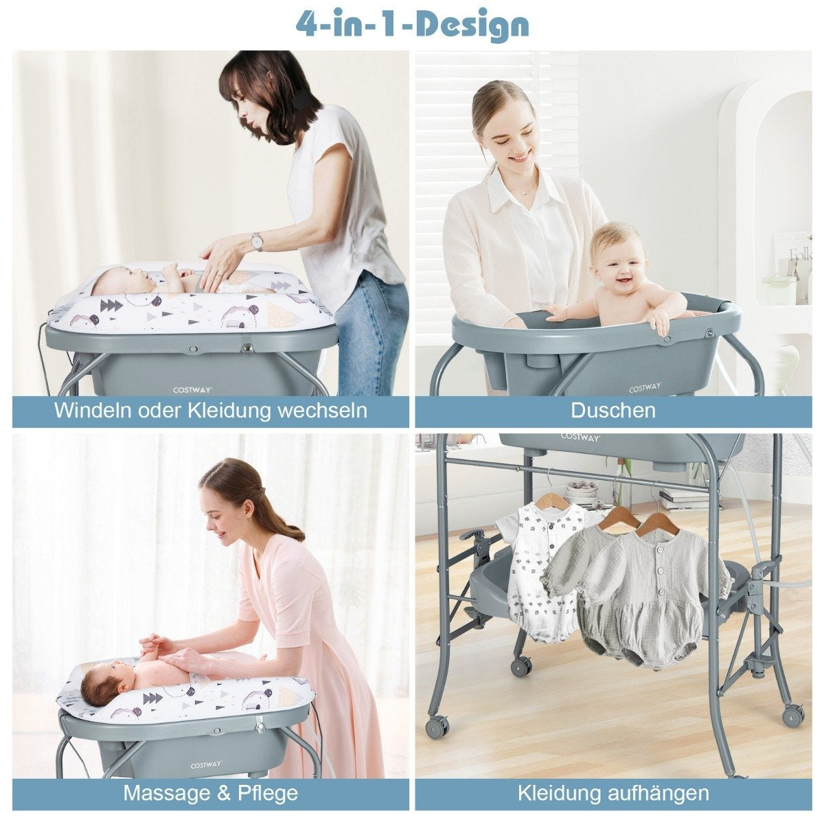 Baby changing table with bathtub Portable changing table with PVC cover Gray