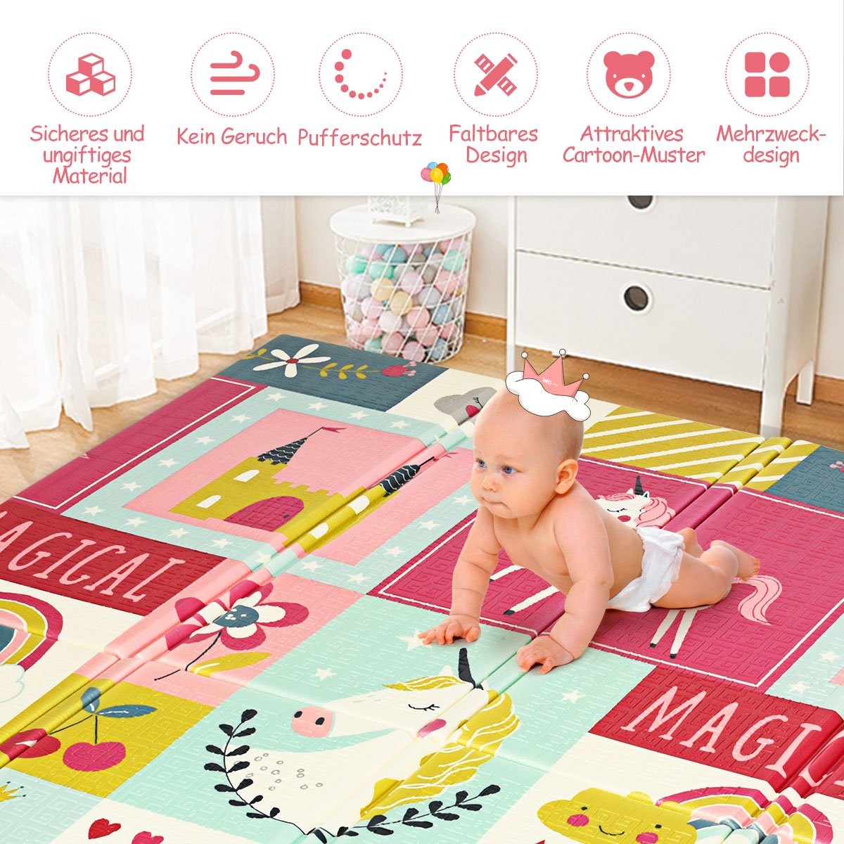 Baby crawling blanket play mat foldable baby mat double-sided play mat red
