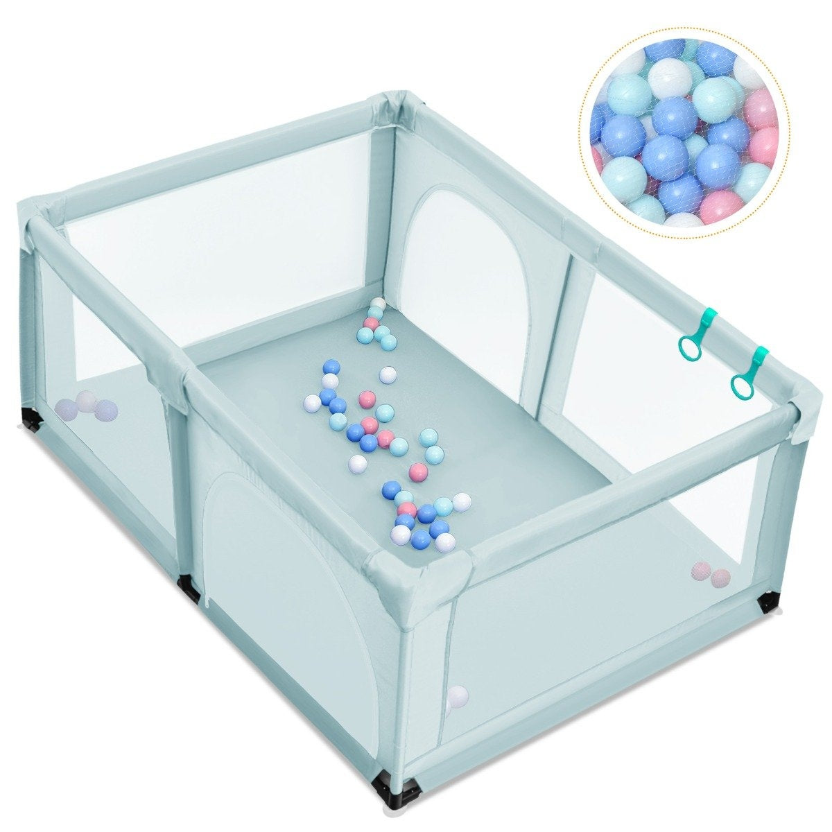 Baby playpen with 50 play balls playpen with net and zipper 120 x 190 cm blue