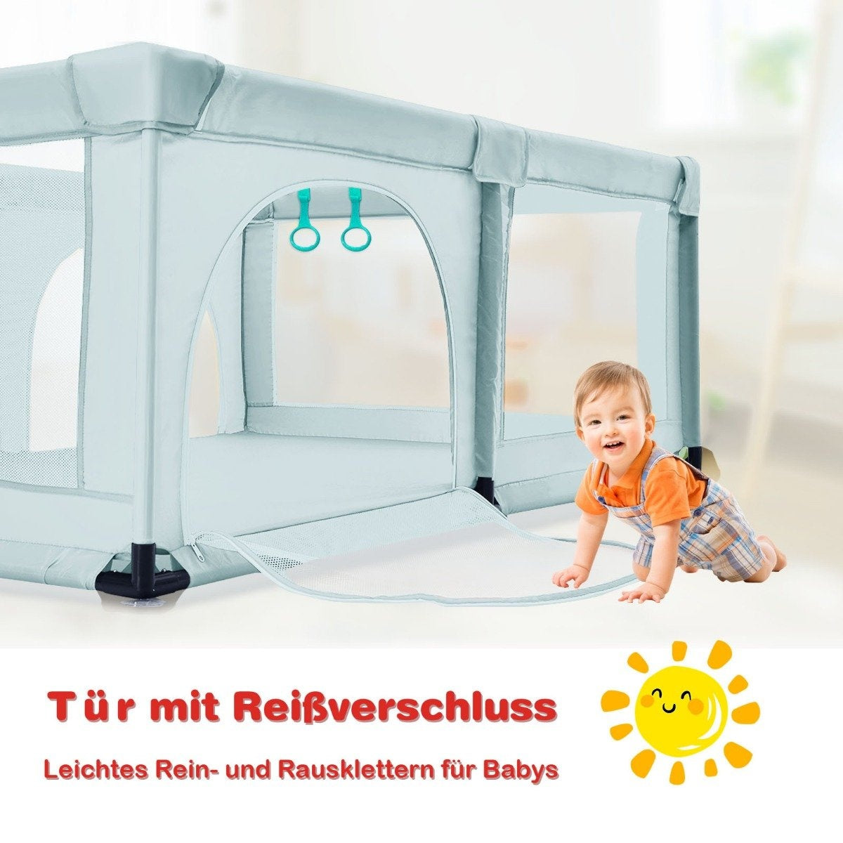 Baby playpen with 50 play balls playpen with net and zipper 120 x 190 cm blue