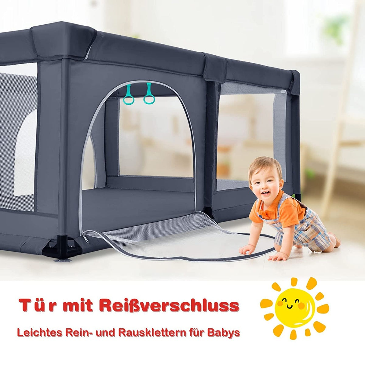 Baby playpen with 50 play balls playpen with net and zipper 120 x 190 cm dark gray