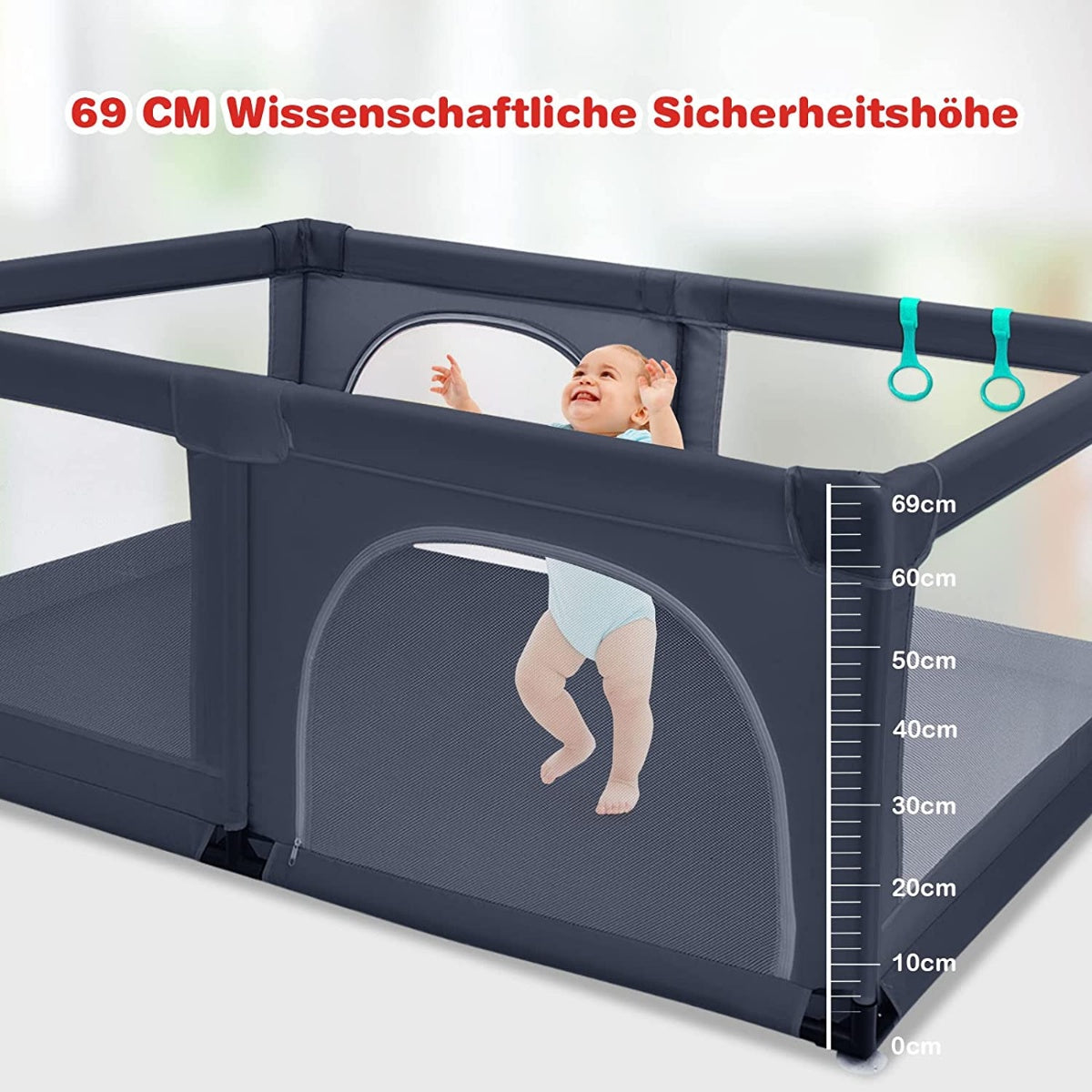 Baby playpen with 50 play balls playpen with net and zipper 120 x 190 cm dark gray