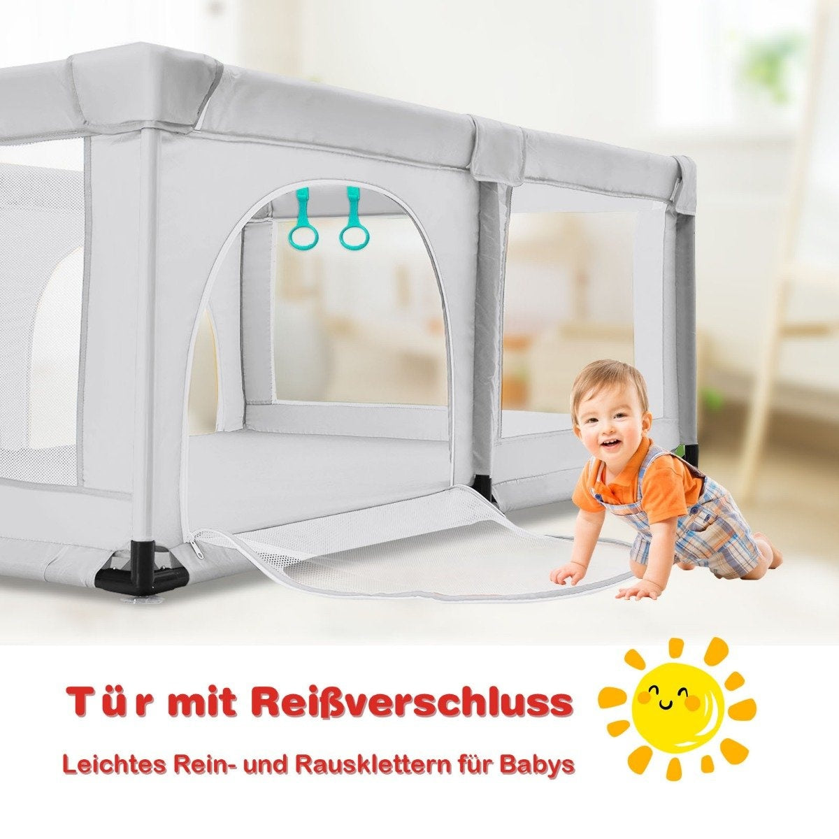 Baby playpen with 50 play balls playpen with net and zipper 120 x 190 cm gray