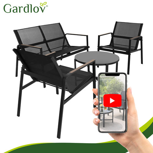 Balcony Furniture Set - 4 Pieces, Steel & Teslin Fabric