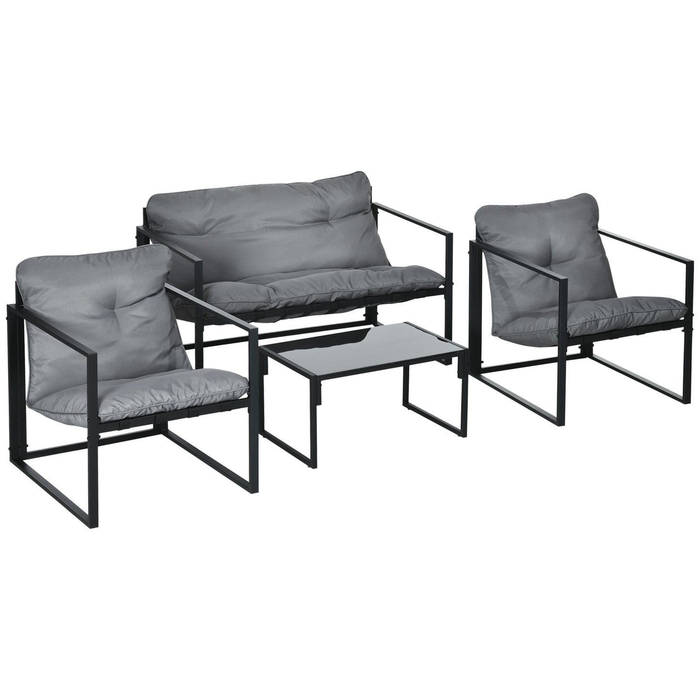 Outdoor lounge set with cushions - sofa, armchairs, table