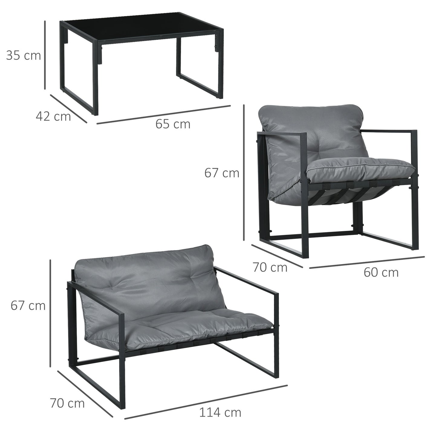 Outdoor lounge set with cushions - sofa, armchairs, table