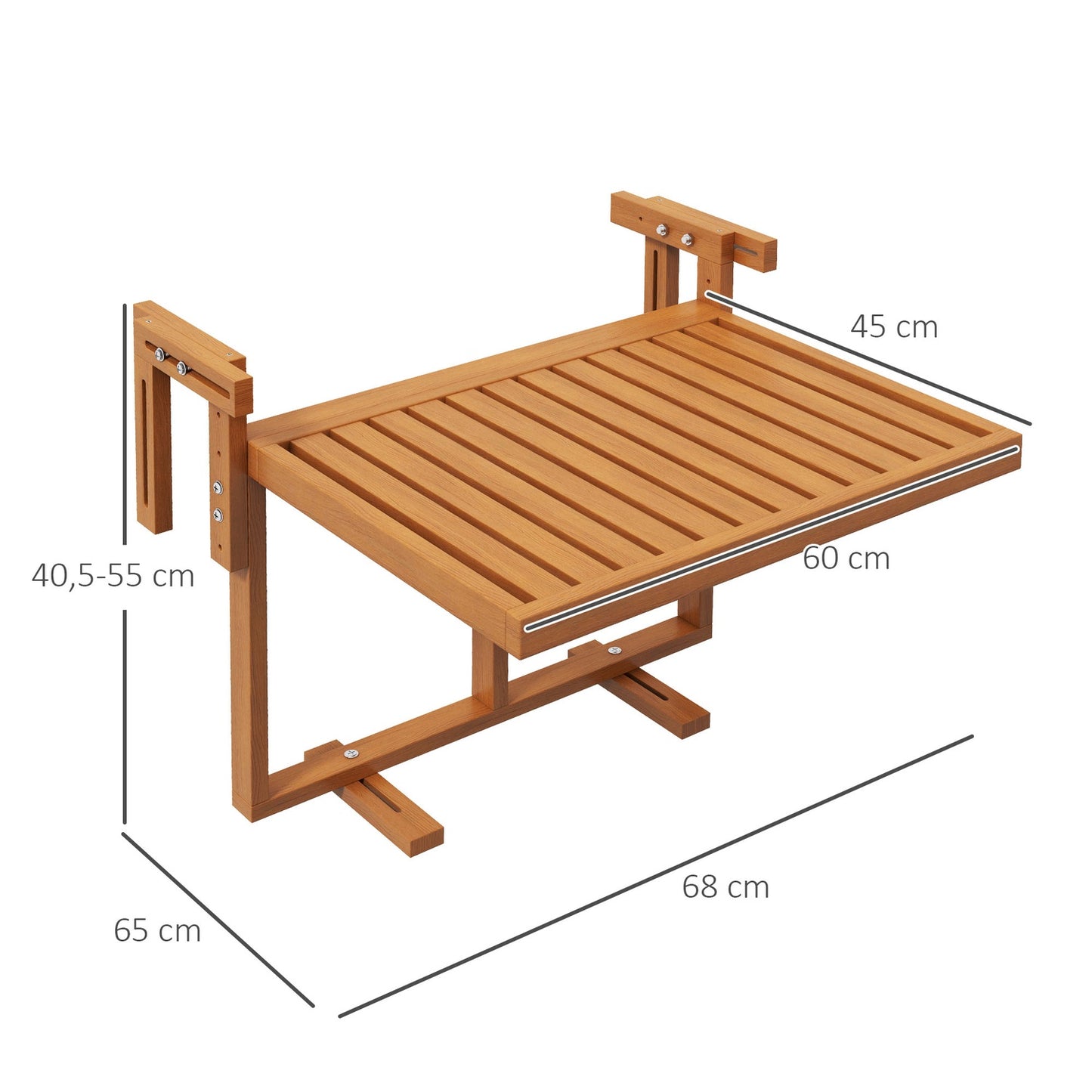 Folding balcony table, height adjustable, holds 20 kg