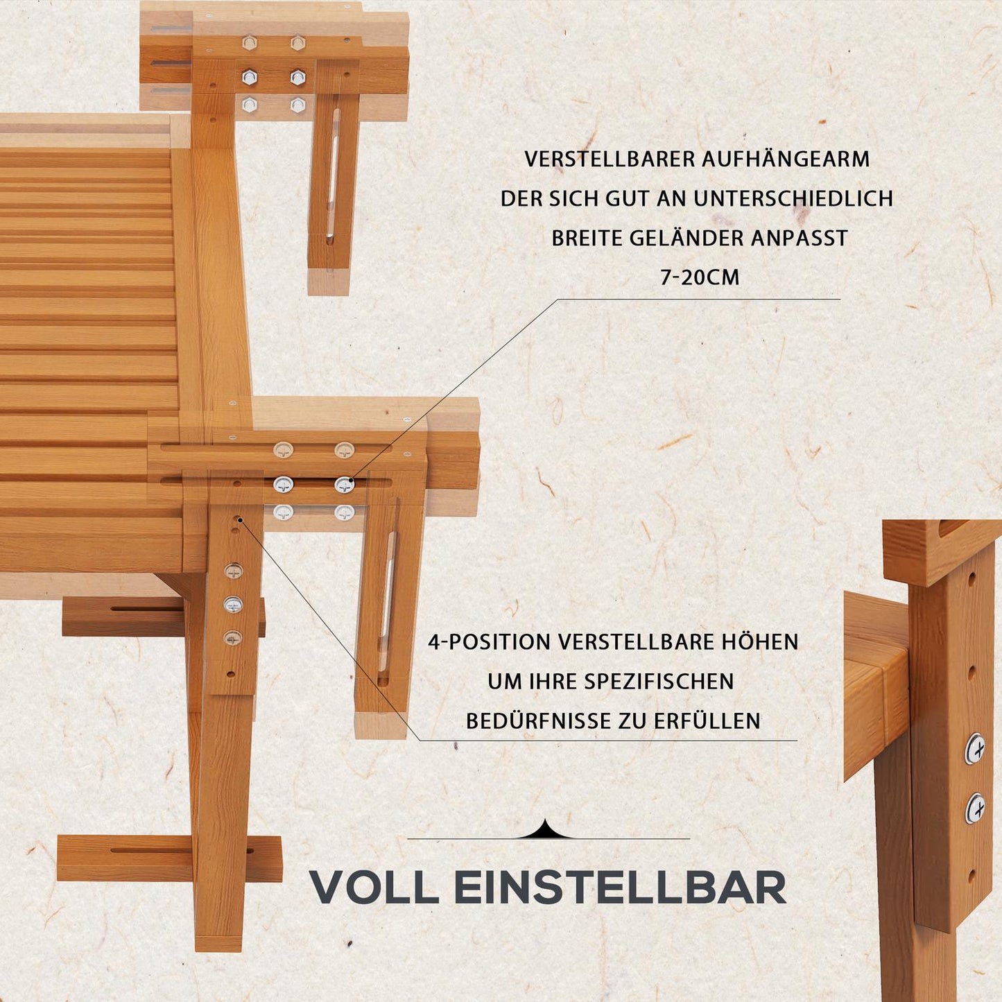 Folding balcony table, height adjustable, holds 20 kg