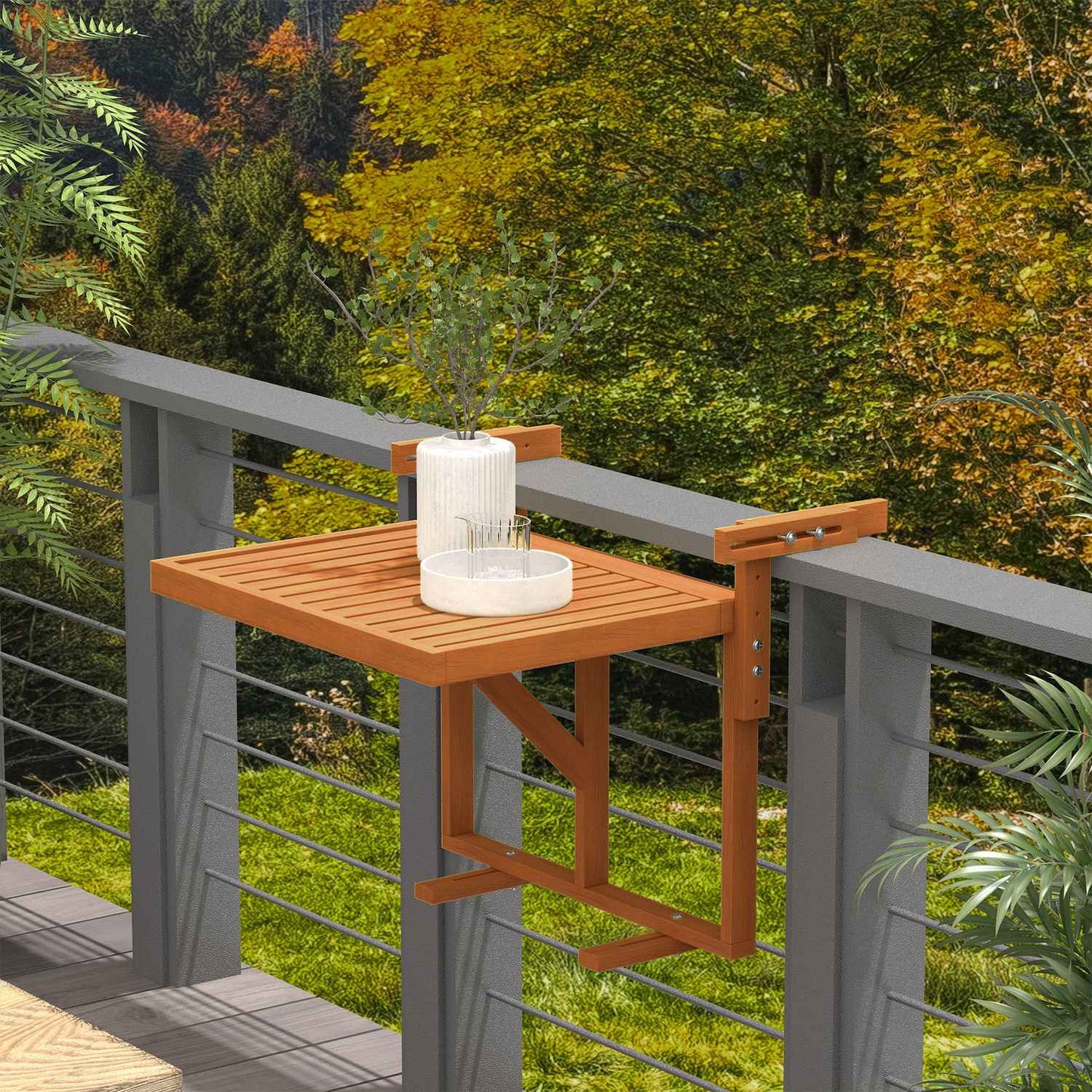 Folding balcony table, height adjustable, holds 20 kg