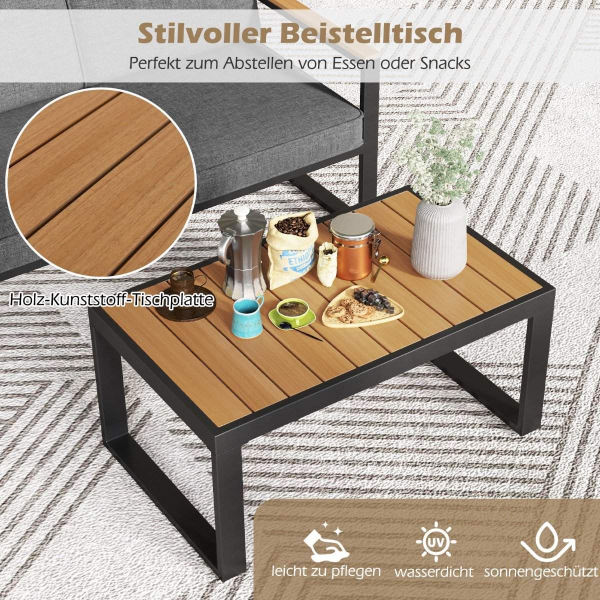 Balcony furniture weatherproof garden furniture set with aluminum frame balcony set with bench gray