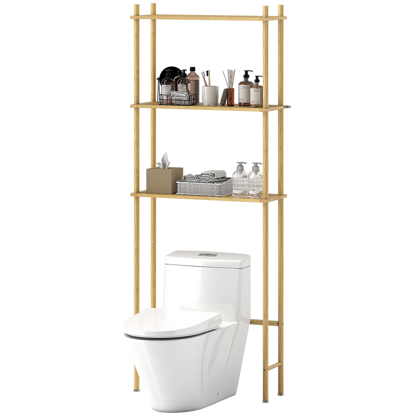 Bamboo Bathroom Shelf, 3-Tier Over-Toilet Organizer