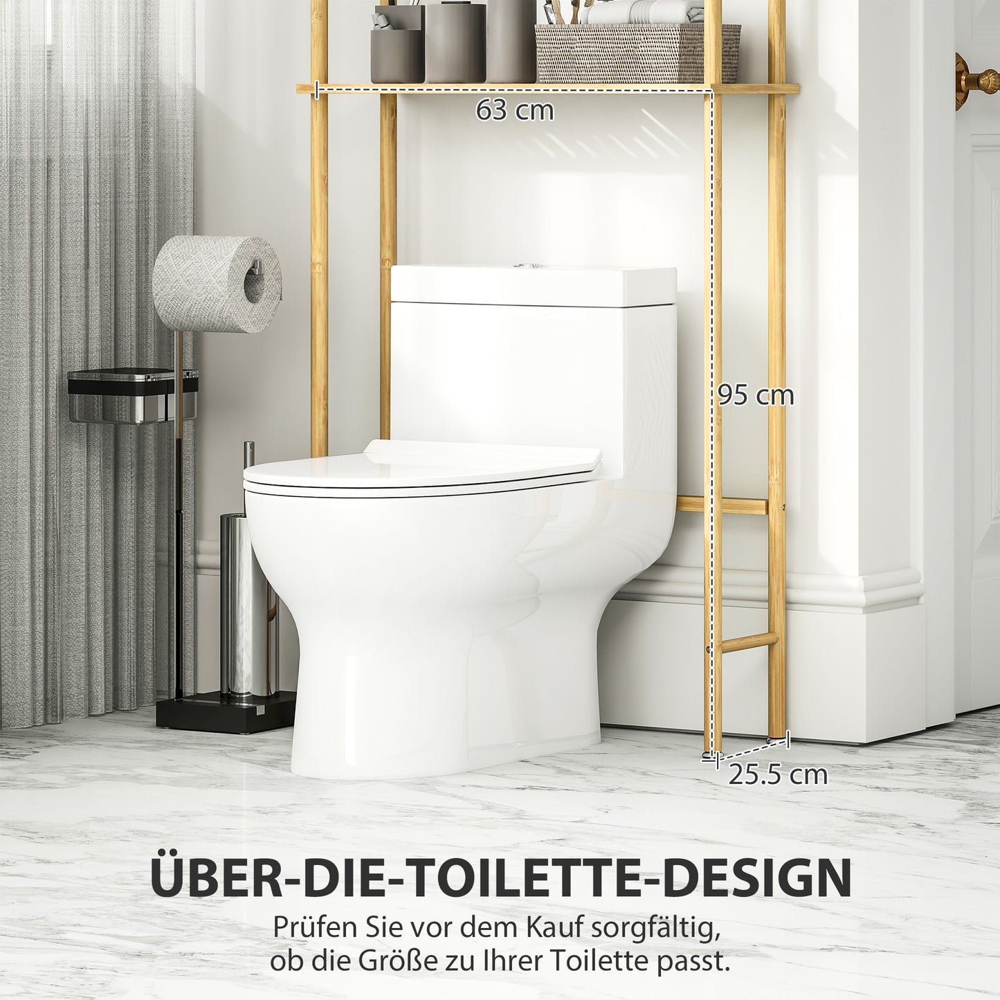 Bamboo Bathroom Shelf, 3-Tier Over-Toilet Organizer