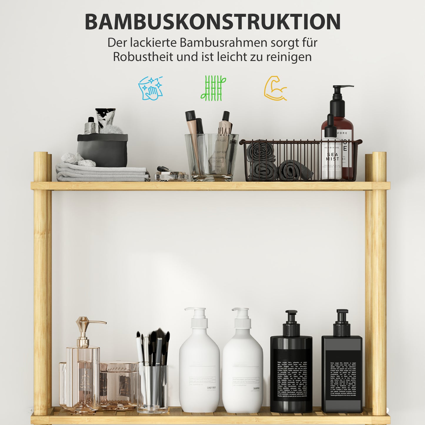 Bamboo Bathroom Shelf, 3-Tier Over-Toilet Organizer