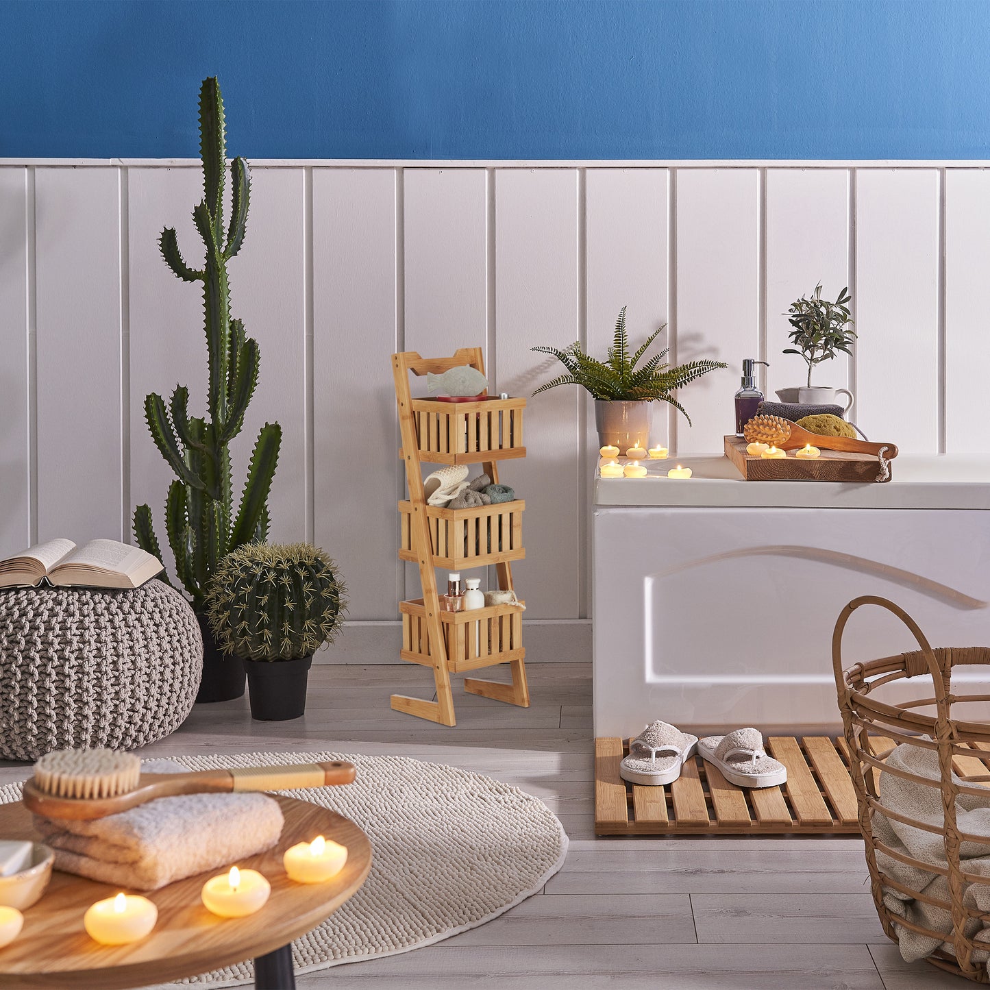 Bamboo Bathroom Shelf with 3 Baskets