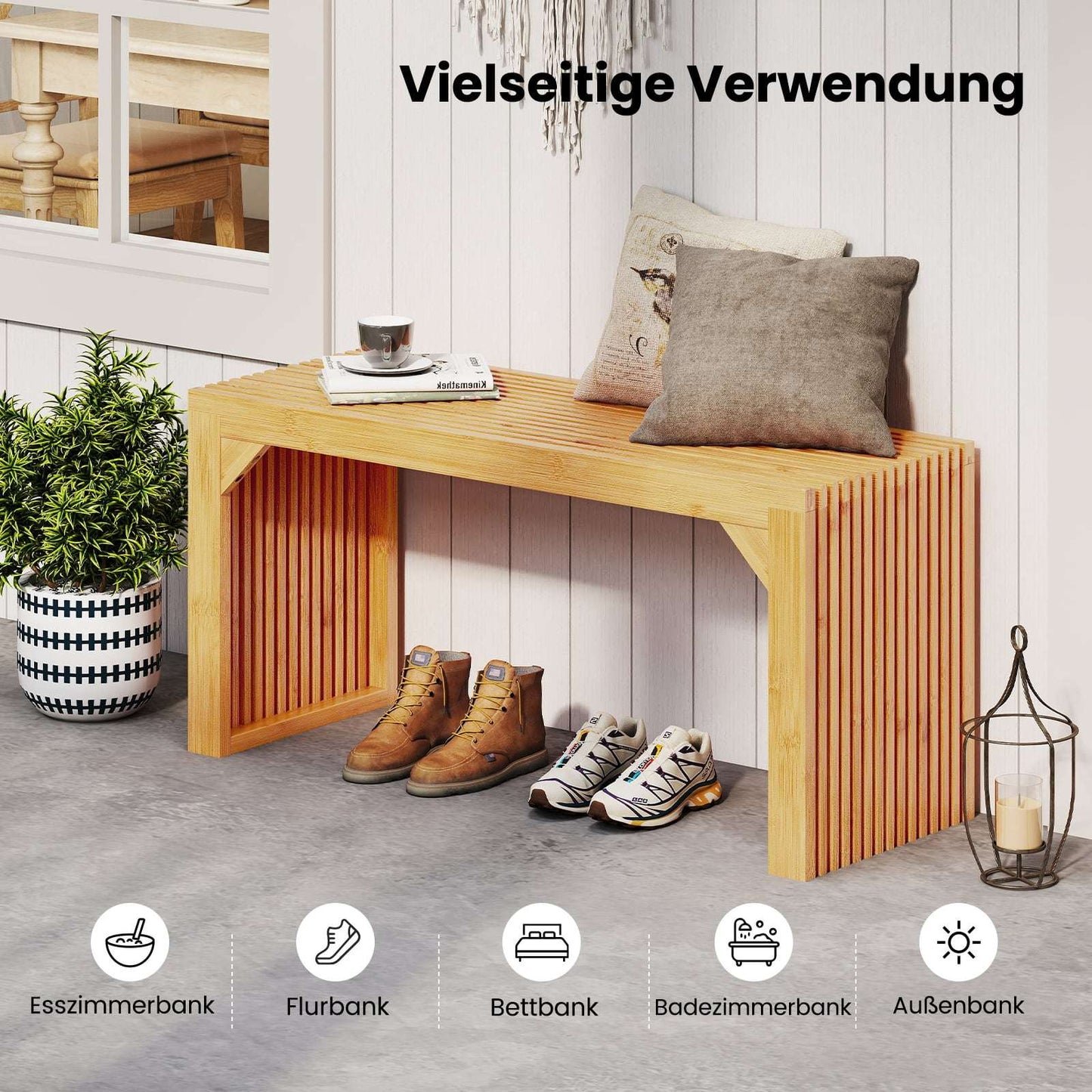 Bamboo Bench for 2, 300kg Capacity, 90x33x43 cm