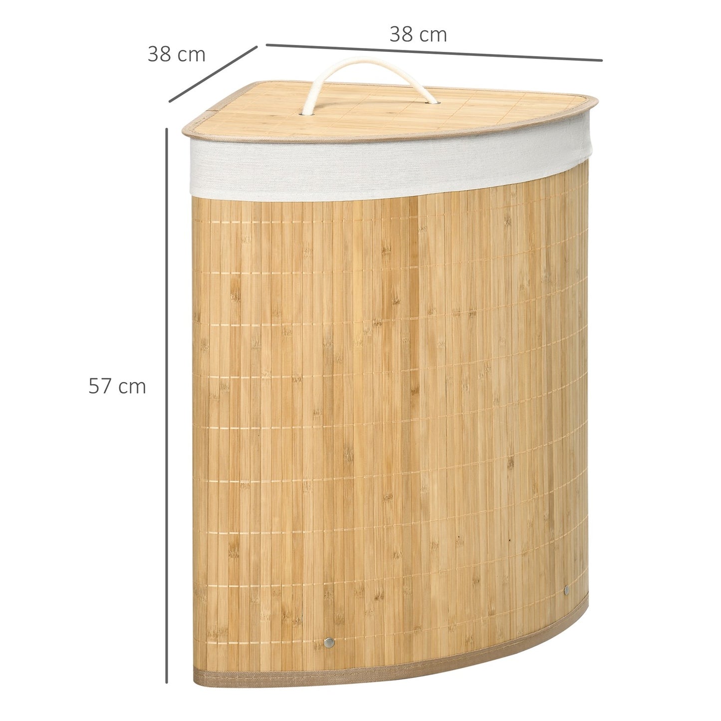 Corner laundry basket in bamboo with lid & removable lining 55L