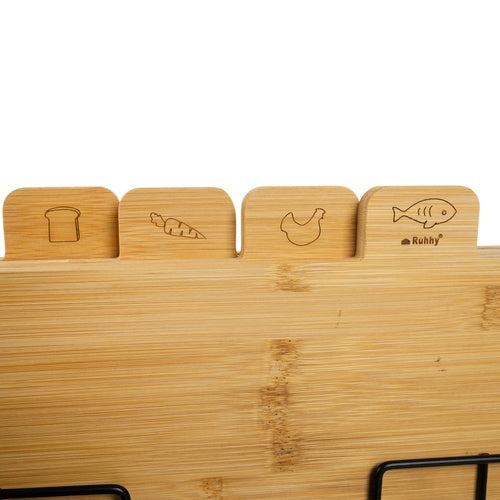 Bamboo Cutting Boards Set with Stand – 4 Pieces