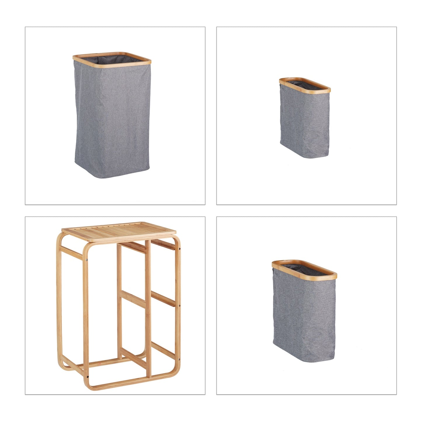 Bamboo Laundry Basket Shelf in Grey