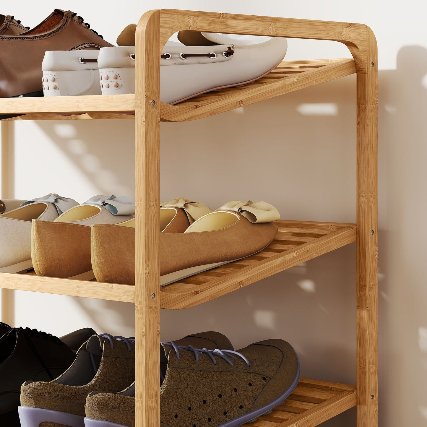 Bamboo Shoe Rack, 3-Tier, 30 kg Capacity, Natural Wood