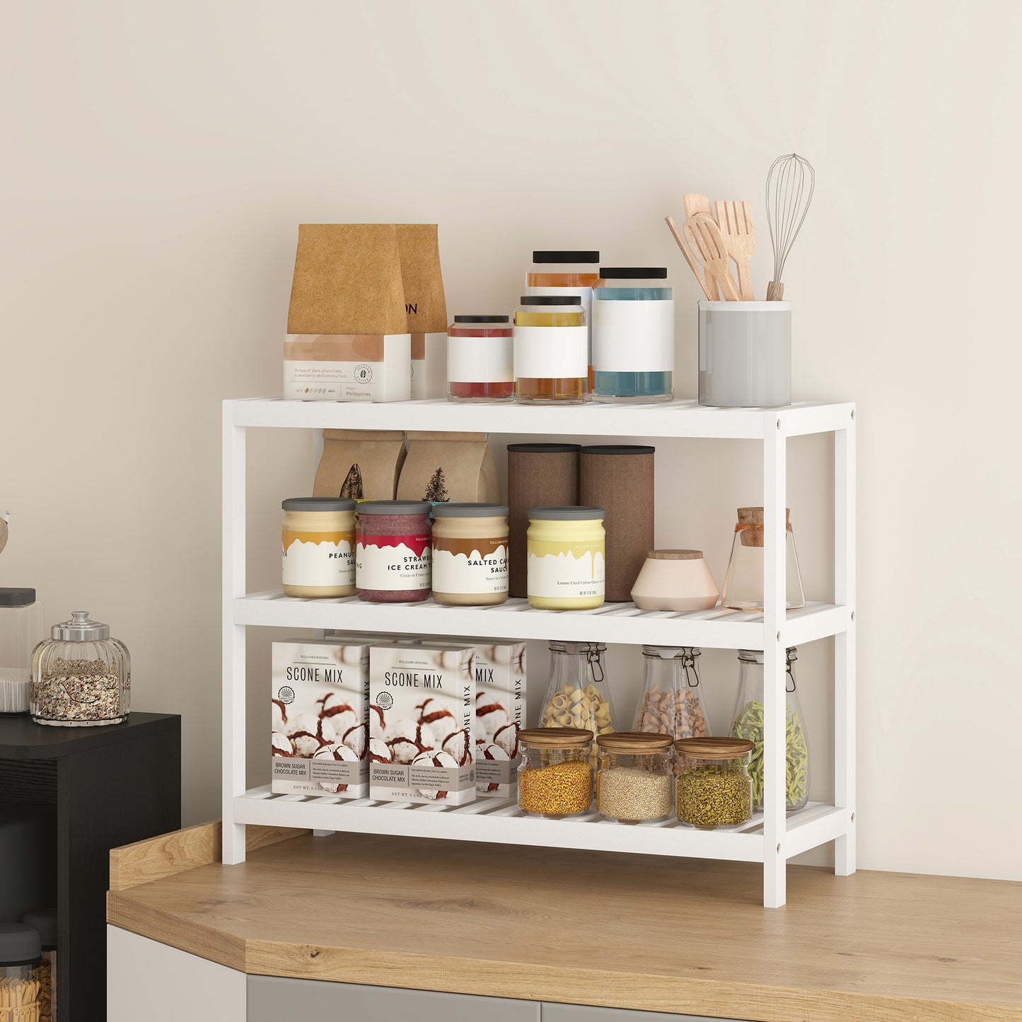 Bamboo Shoe Rack, 3-Tier, White Finish, 70x26x55 cm