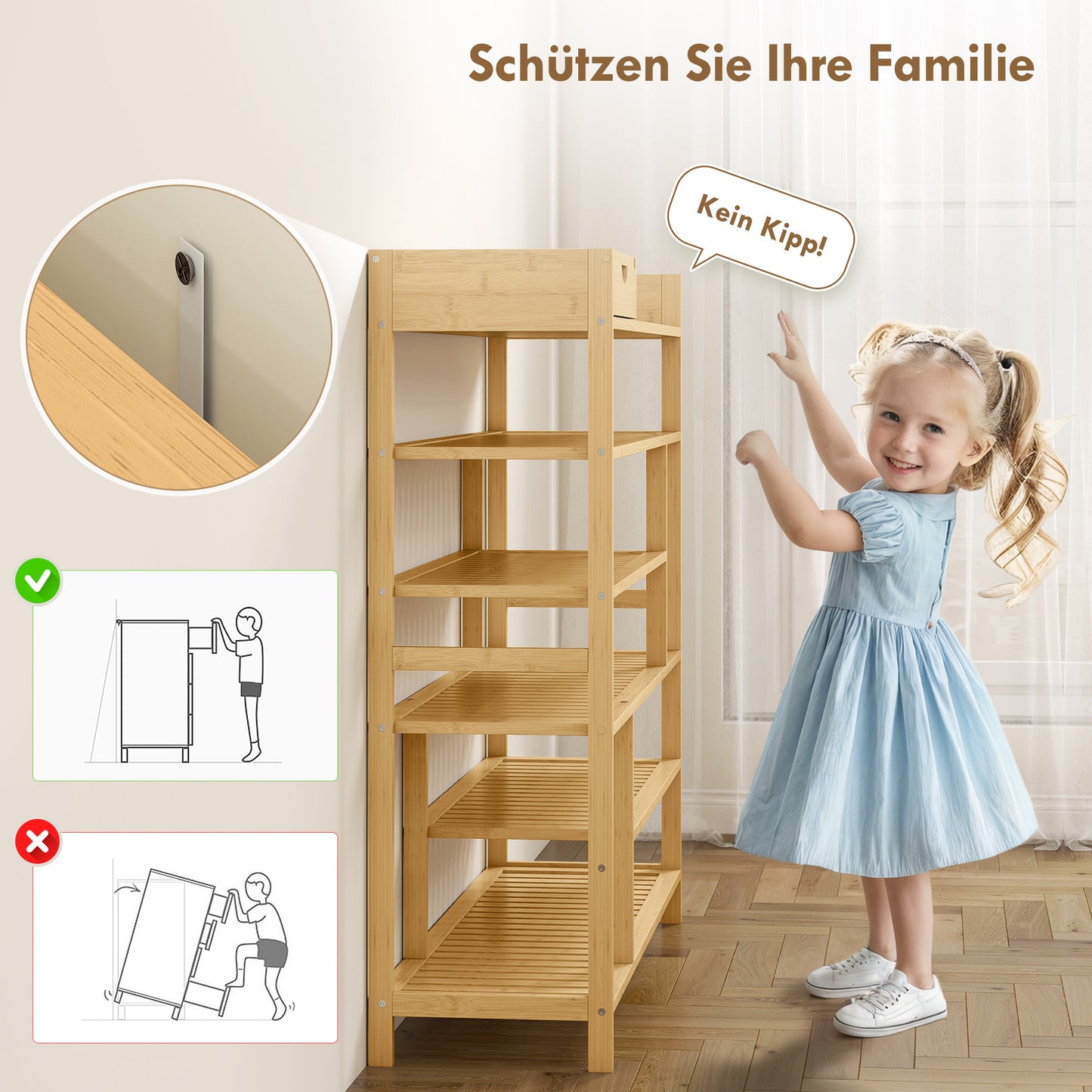 Bamboo Shoe Rack with Drawer, 6 Tiers, Holds 18 Pairs
