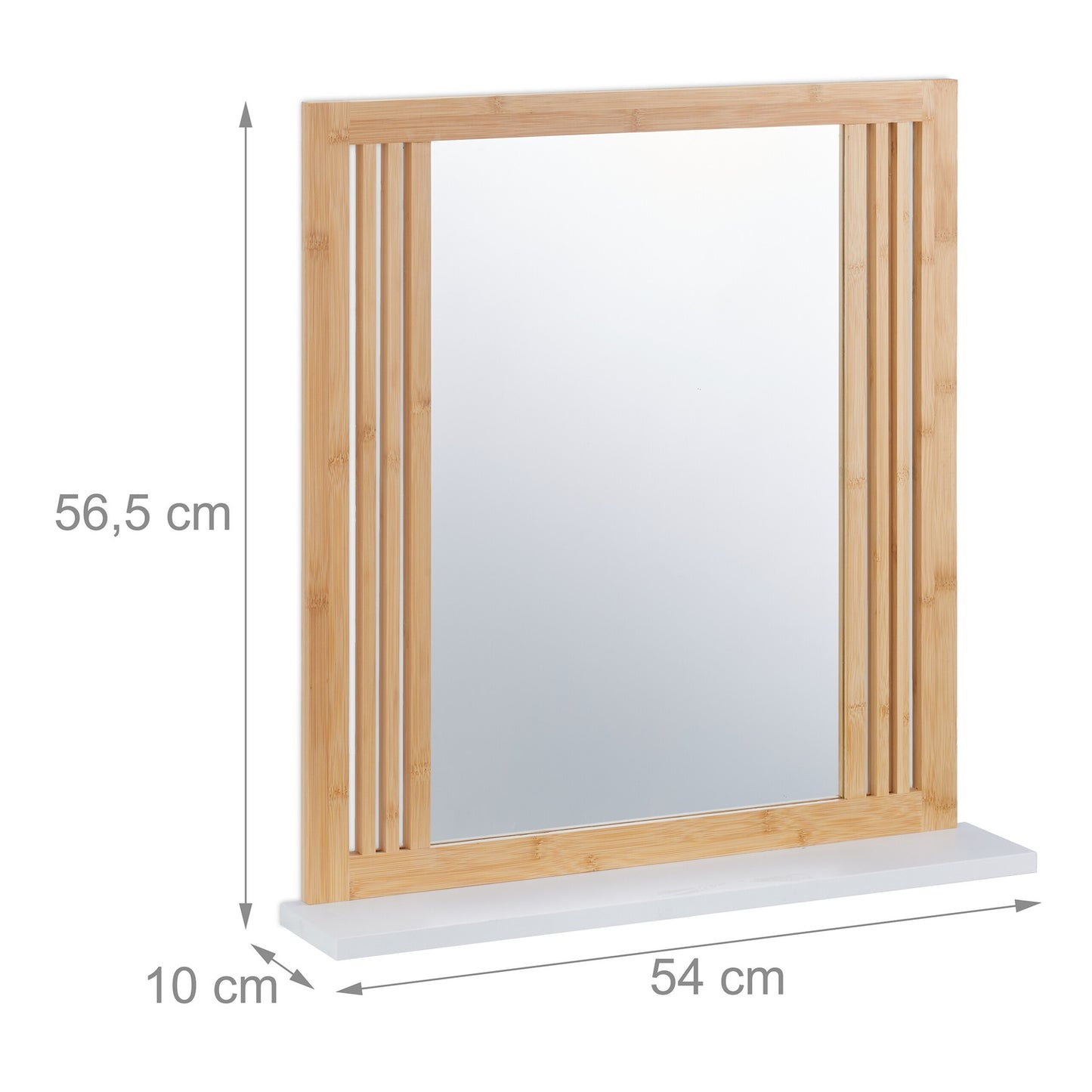 Bamboo bathroom mirror with shelf