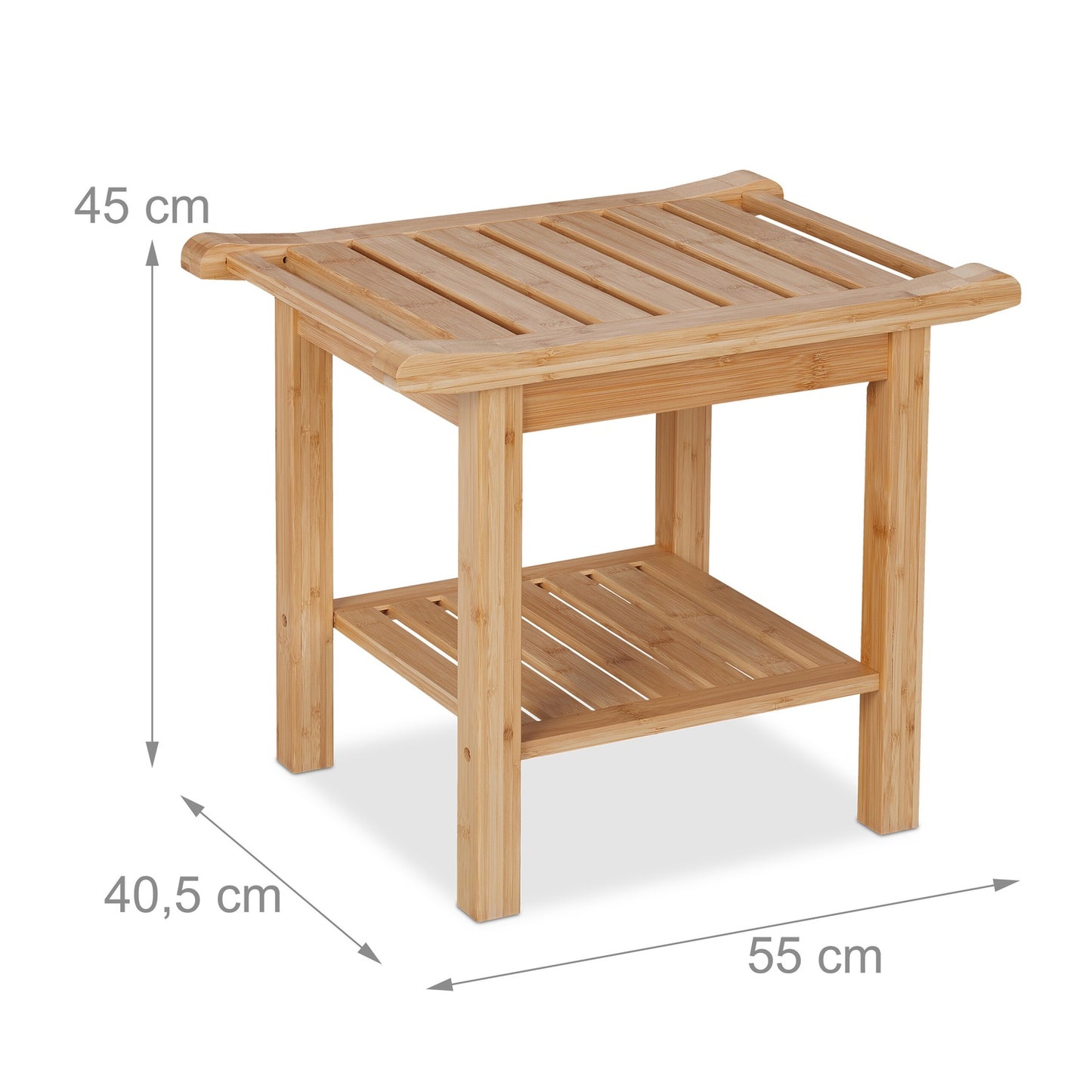 Bamboo bathroom stool with handle and shelf