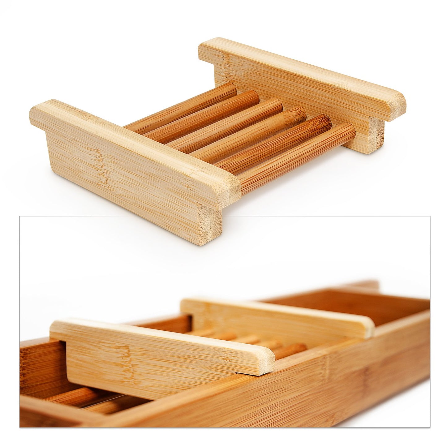 Bamboo bathtub shelf with soap dish