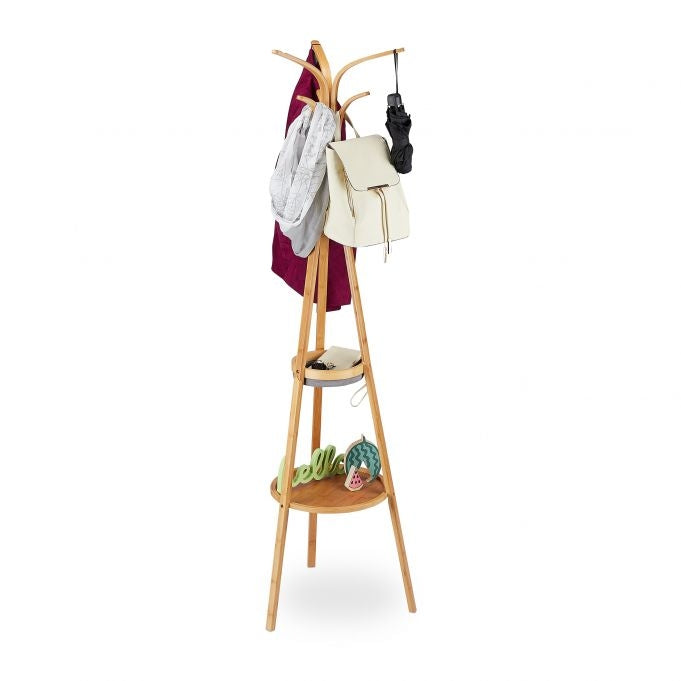 Bamboo clothes hanger with shelves