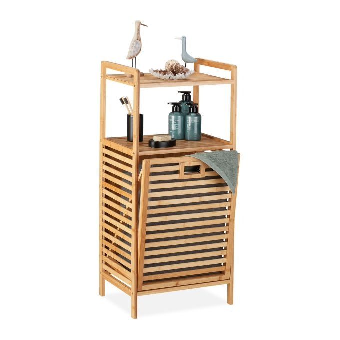 Bamboo laundry hamper with shelf