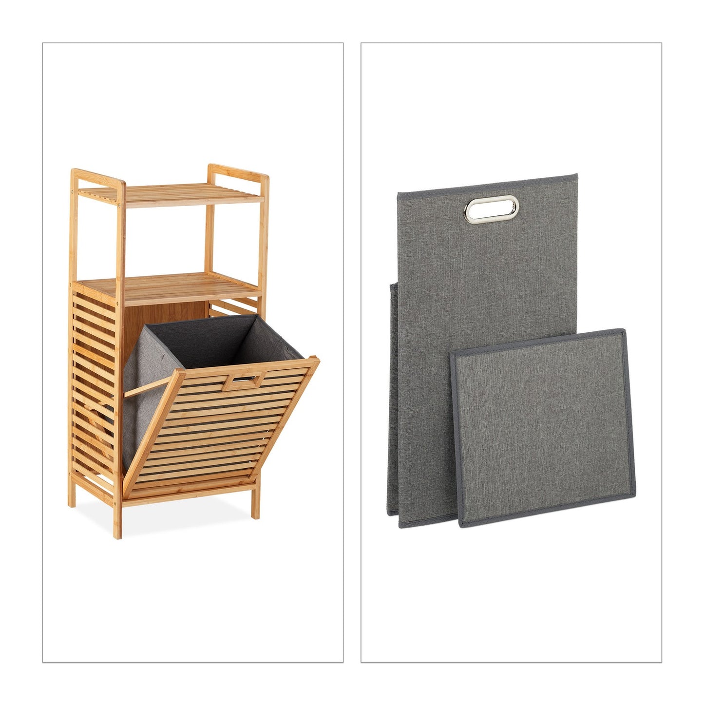 Bamboo laundry hamper with shelf