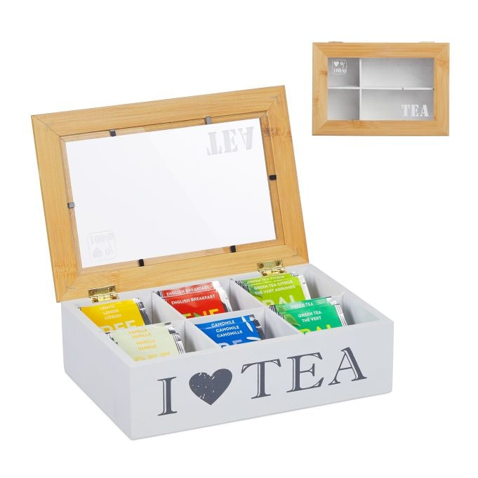 Bamboo tea box with 6 compartments