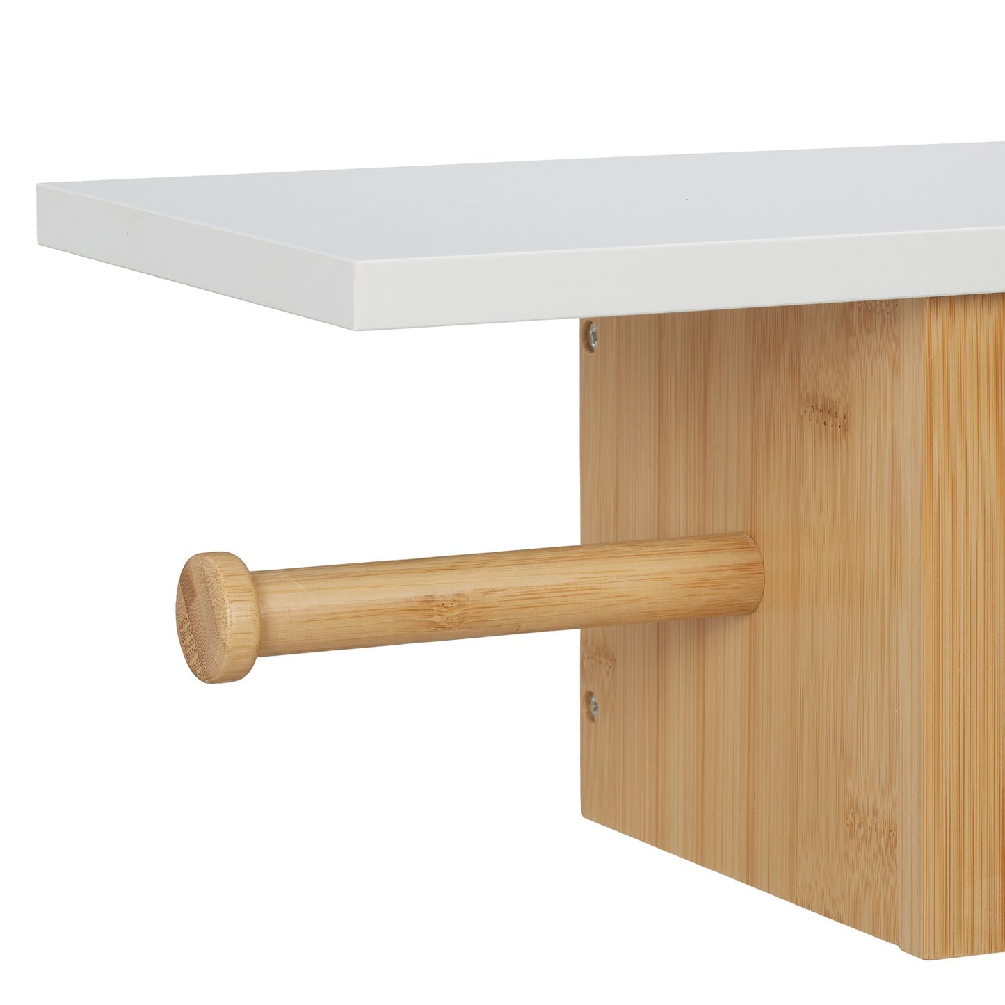 Bamboo toilet paper holder with shelf