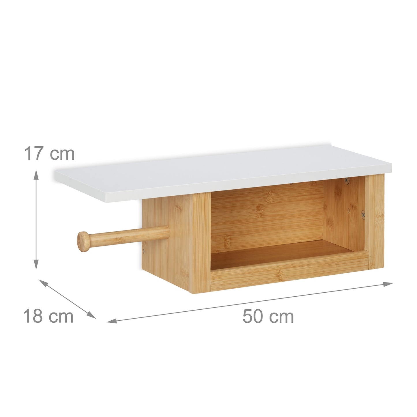 Bamboo toilet paper holder with shelf
