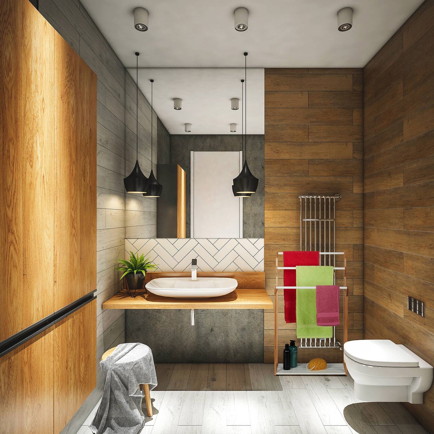 Bamboo towel rail with shelf
