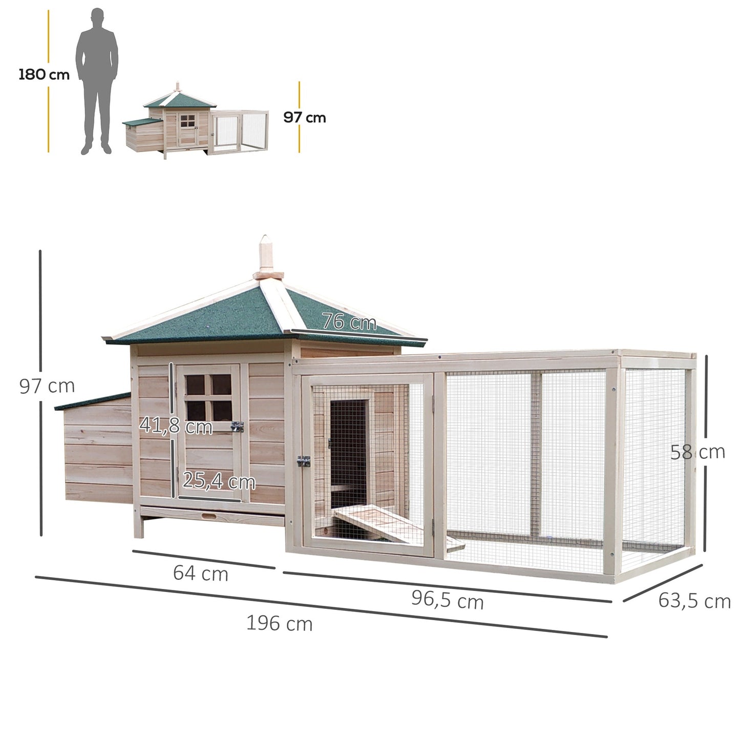 Chicken House with Run & Perches, Winterproof Pine