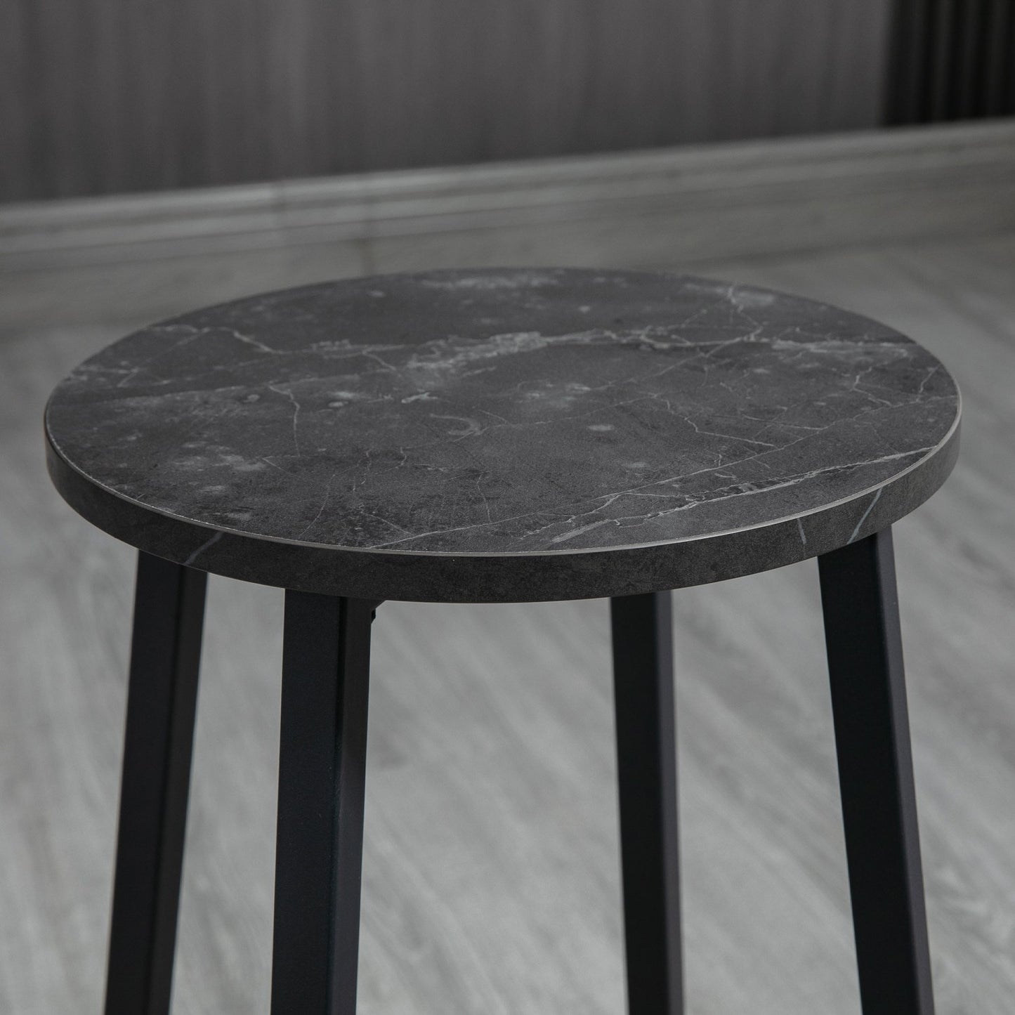3-piece dining table set in steel with white and black stools