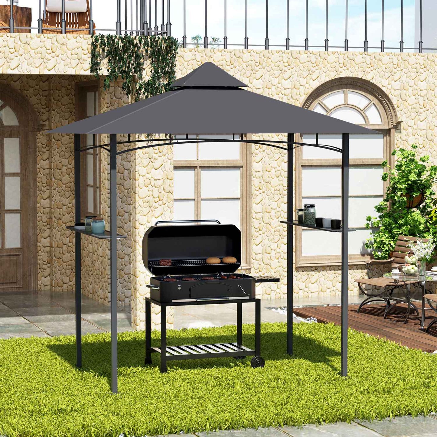 Grill Gazebo, Flame protection, Grey, 245x148x252 cm